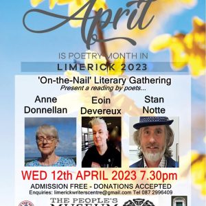 ‘On the Nail’ Reading with Anne Donnellan, Eoin Devereux & Stan Notte. Wed 12th April 2023