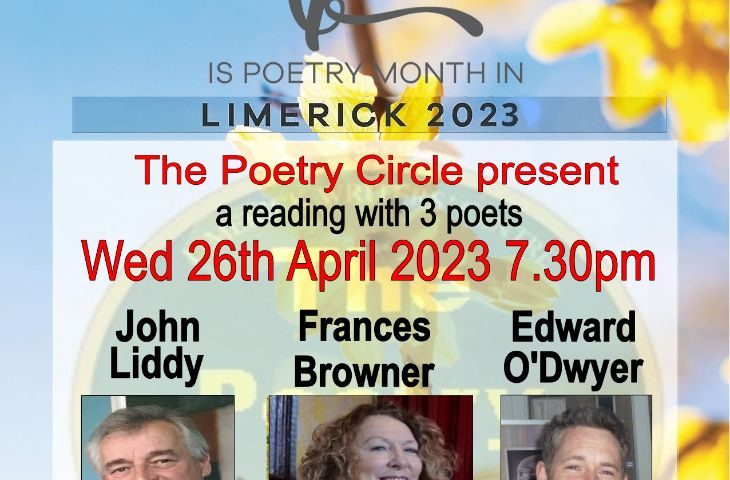 The Poetry Circle presents a reading with 3 poets. Wed 26th April 2023