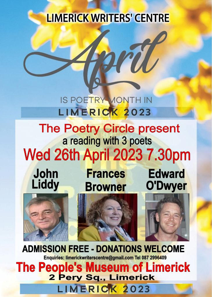 The Poetry Circle presents a reading with 3 poets. Wed 26th April 2023