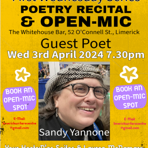 ‘First Wednesday Series’ Wed 3rd April. Special Guest Sandy Yannone