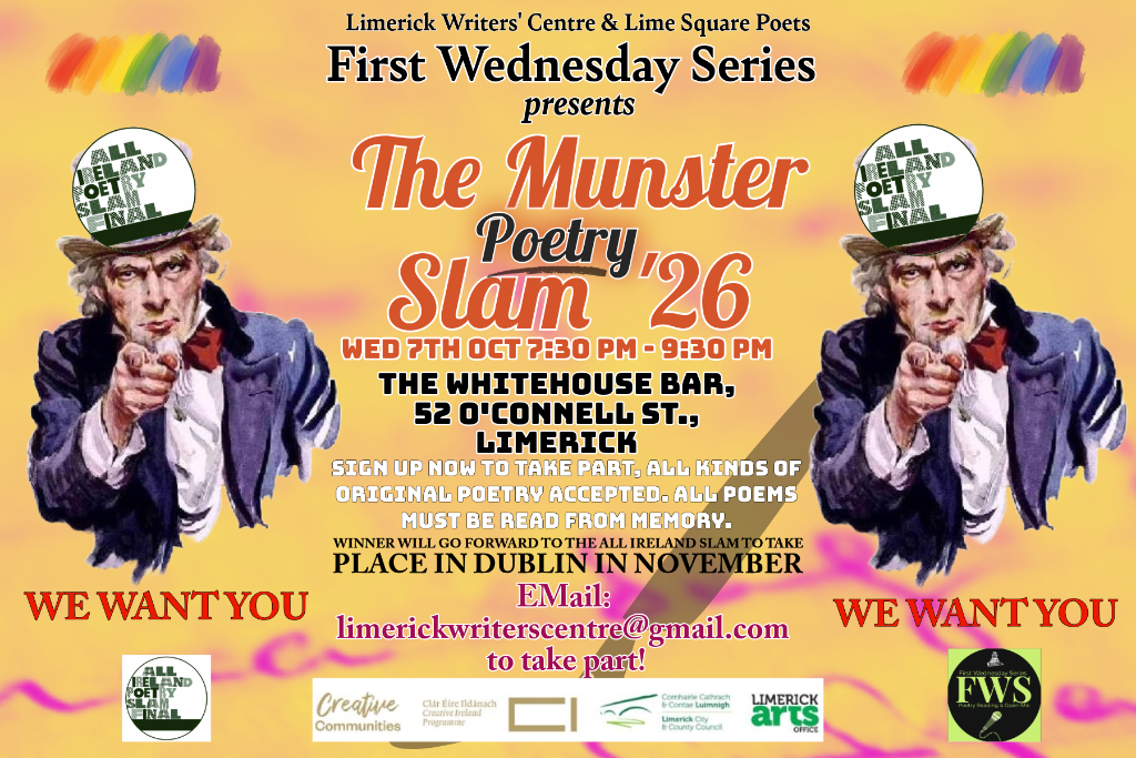 Munster Poetry Slam @ First Wednesday Series, White House Bar. Wed 7th Oct Munster Poetry Slam @ First Wednesday Series, White House Bar. Wed 7th Oct